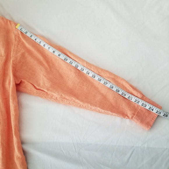 Murano European Fabric Mens XL Linen Long Sleeve Orange Peach Button-Up Shirt - Picture 10 of 12
